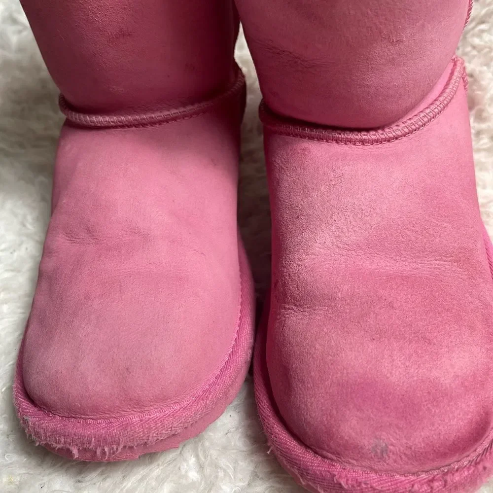 UGG Girl's Classic II Glitz pink leather suede Wool Lined Pull-On Boots SZ5